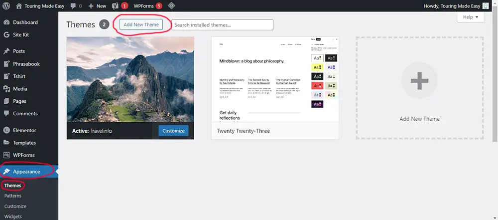 How to upload a travel blog theme on WordPress